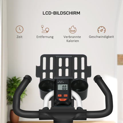 Bicicletă de fitness Bicicleta de fitness pentru interior cu afișaj LCD, scaun reglabil, roți și suport pentru pahare, oțel, alb