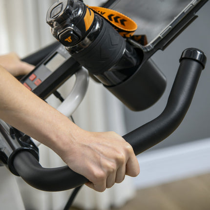 Bicicletă de fitness Bicicleta de fitness pentru interior cu afișaj LCD, scaun reglabil, roți și suport pentru pahare, oțel, alb
