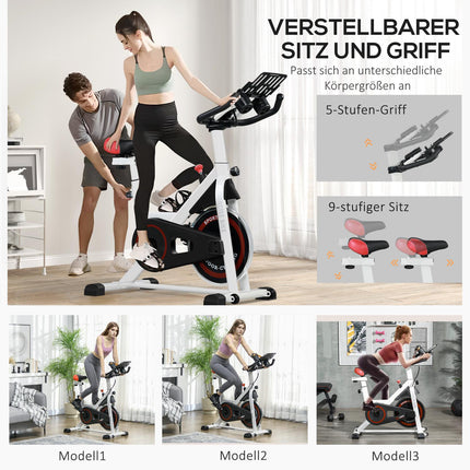 Bicicletă de fitness Bicicleta de fitness pentru interior cu afișaj LCD, scaun reglabil, roți și suport pentru pahare, oțel, alb