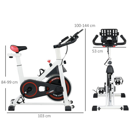 Bicicletă de fitness Bicicleta de fitness pentru interior cu afișaj LCD, scaun reglabil, roți și suport pentru pahare, oțel, alb