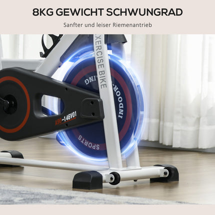 Bicicletă de fitness Bicicleta de fitness pentru interior cu afișaj LCD, scaun reglabil, roți și suport pentru pahare, oțel, alb