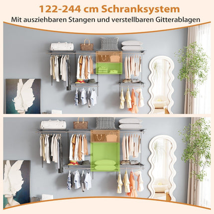 Sistem de organizare pentru dulap extensibil, 122-244 cm, gri