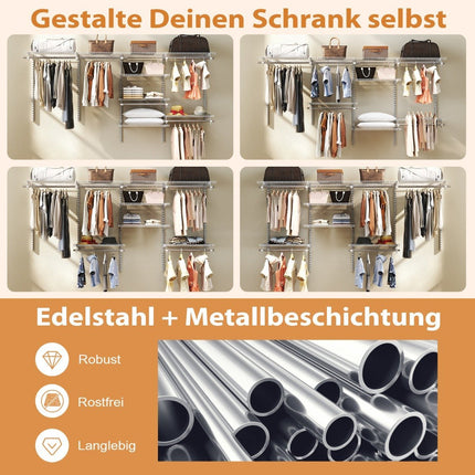 Sistem de organizare pentru dulap extensibil, 122-244 cm, alb