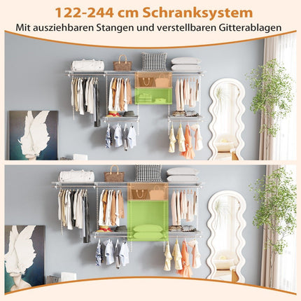 Sistem de organizare pentru dulap extensibil, 122-244 cm, alb