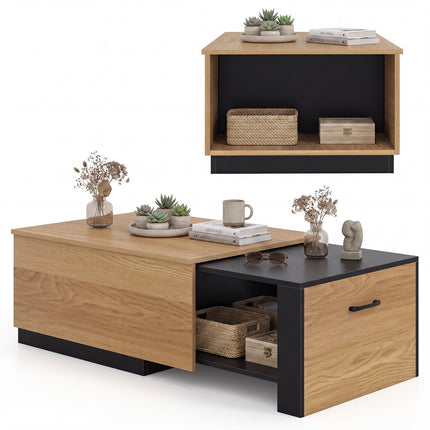 Masă de cafea extensibilă – bicoloră, 2 compartimente de depozitare