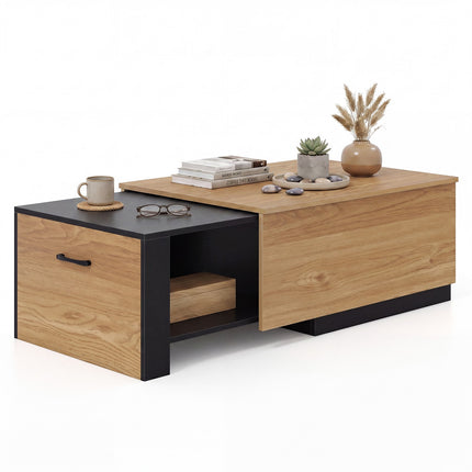 Masă de cafea extensibilă – bicoloră, 2 compartimente de depozitare