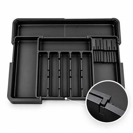 Extendable Cutlery Tray with Knife Insert, Width 33–56.5 cm, Black