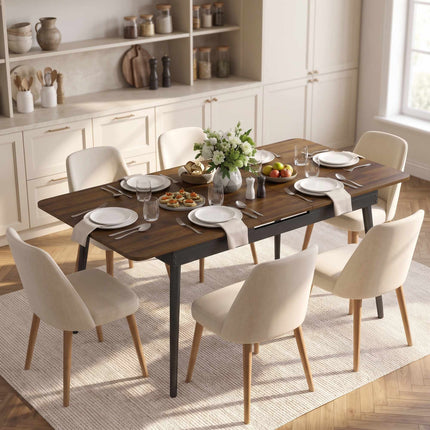 Extendable Dining Table 130–160 cm for 4–6 People, Light Walnut, Rounded Corners