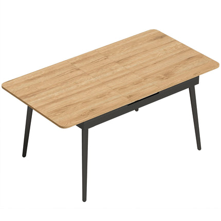 Extendable Dining Table 130–160 cm with Rounded Corners, Oak Look, Black