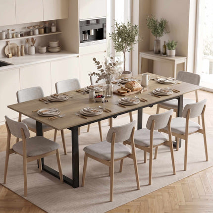 Extendable Dining Table 140-180 cm for 6-8 People, Brown, Black Steel Frame