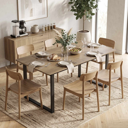 Extendable Dining Table 140-180 cm for 6-8 People, Brown, Black Steel Frame
