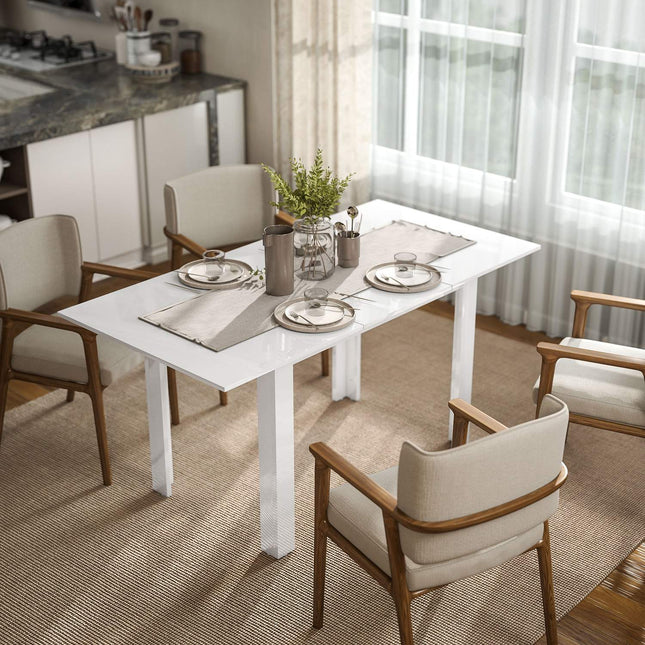 Masă de sufragerie extensibilă, lucioasă, 4-6 locuri, MDF