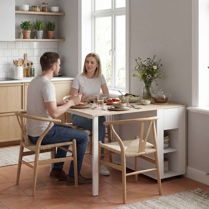 Masă extensibilă pentru 6 persoane, 168 cm, cu sertare și rafturi