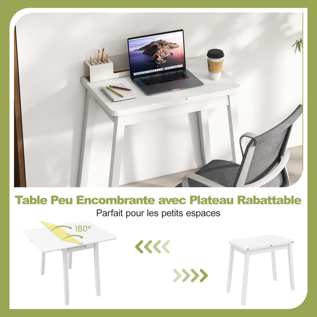 Masă de sufragerie pliabilă extensibilă cu spațiu de depozitare, 4 locuri, albă