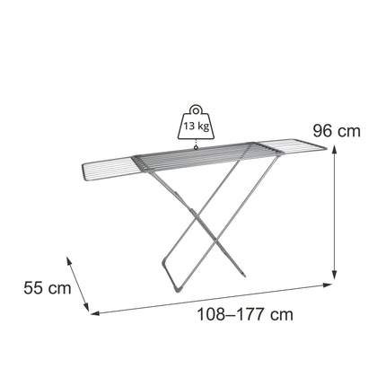 Suport extensibil pentru uscare de haine din metal, 18 m, gri