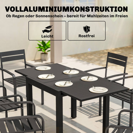 Masă extensibilă de terasă, aluminiu, 80-160 cm, 6 locuri