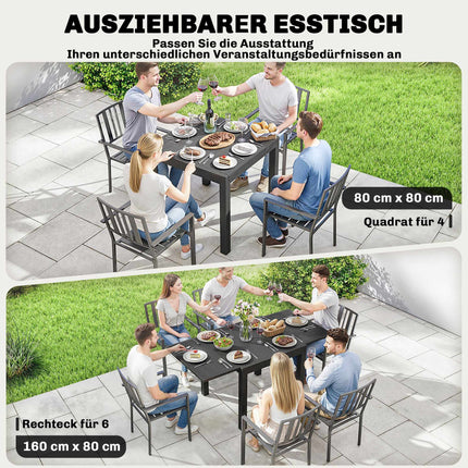 Masă extensibilă de terasă, aluminiu, 80-160 cm, 6 locuri