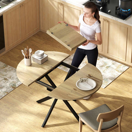 Masă rotundă extensibilă pentru 4-6 persoane, 100-135 cm, finisaj lemn