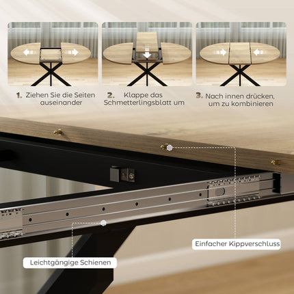 Masă rotundă extensibilă pentru 4-6 persoane, 100-135 cm, finisaj lemn