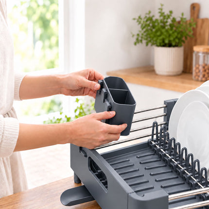 Extendable Stainless Steel Dish Rack 32 to 48 cm, Grey, Drip Tray