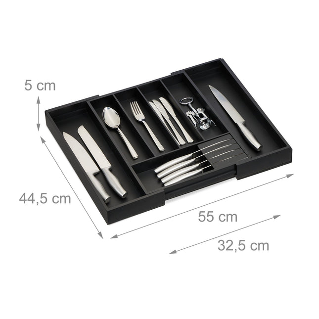 Extendable bamboo cutlery tray