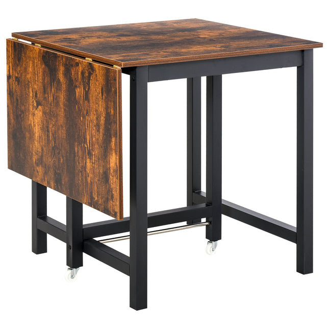 Masa de sufragerie extensibila, masa de bucatarie pliabila cu roti, masa plianta din metal, poate sustine pana la 20 kg, pentru bucatarie, sufragerie, 118 x 70 x 76,5 cm, maro