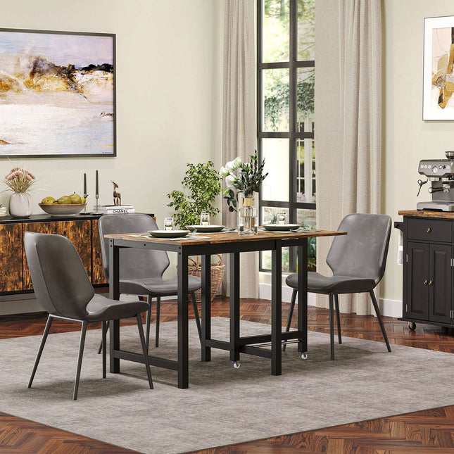 Masa de sufragerie extensibila, masa de bucatarie pliabila cu roti, masa plianta din metal, poate sustine pana la 20 kg, pentru bucatarie, sufragerie, 118 x 70 x 76,5 cm, maro