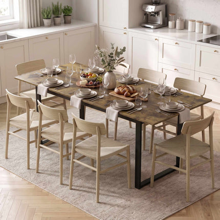 Extending Dining Table 140-180 cm for 6-8 People, Tiger Wood Look, Steel Frame