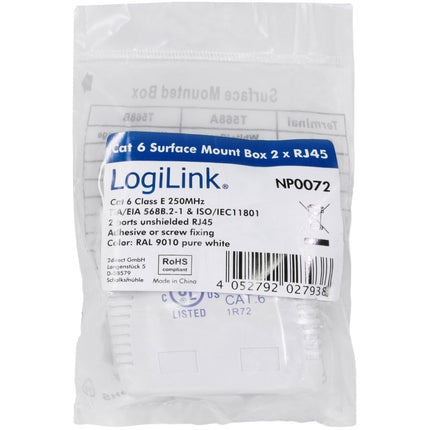 External network socket CAT6 2xRJ45 White