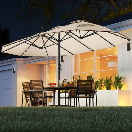 Umbrelă de terasă extra-mare cu lumini LED solare, bej