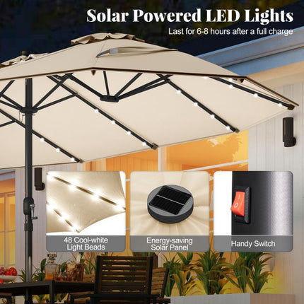 Umbrelă de terasă extra-mare cu lumini LED solare, bej