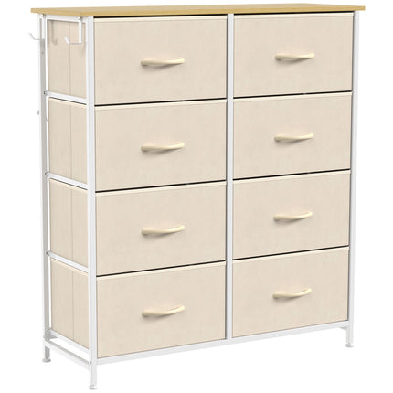 Fabric Chest of Drawers with 8 Drawers, Steel Frame, 4 Side Pockets, Beige