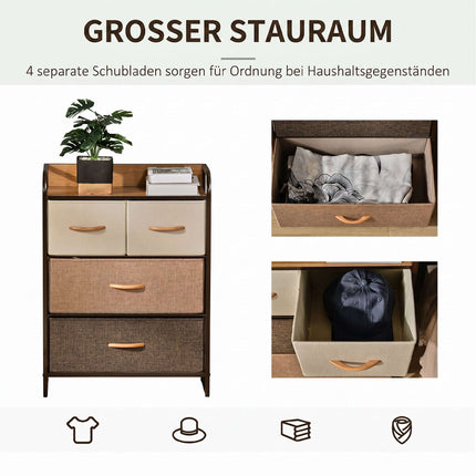 Comodă din material textil cu 4 sertare, cadru metalic – multicoloră