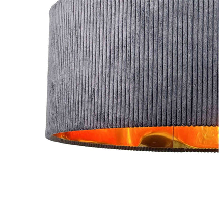 Lampă suspendată cu abajur din material textil, design canelat, interior din bronz