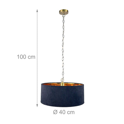 Lampă suspendată cu abajur din material textil, design canelat, interior din bronz