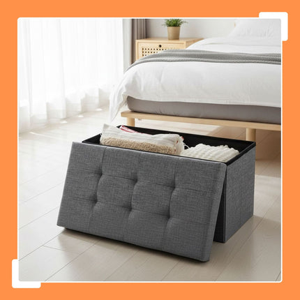 Bancă de depozitare tapițată cu material textil – pliabilă, pentru două persoane