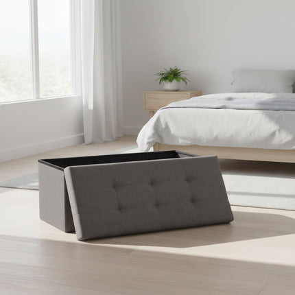 Bancă de depozitare tapițată cu material textil – pliabilă, pentru două persoane