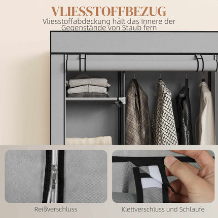 Dulap din material textil cu 6 rafturi și tijă de agățat, gri deschis