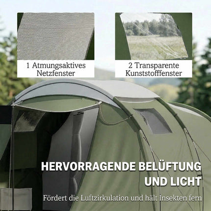 Cort de camping pentru familie, 3-4 persoane, impermeabil 3000 mm, verde