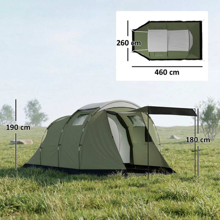 Cort de camping pentru familie, 3-4 persoane, impermeabil 3000 mm, verde