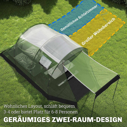 Cort de camping pentru familie, 3-4 persoane, impermeabil 3000 mm, verde
