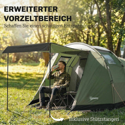 Cort de camping pentru familie, 3-4 persoane, impermeabil 3000 mm, verde