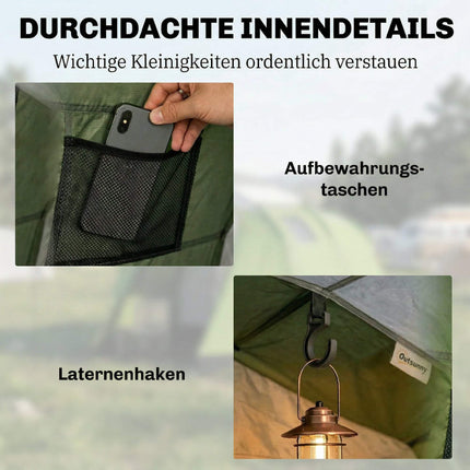 Cort de camping pentru familie, 3-4 persoane, impermeabil 3000 mm, verde