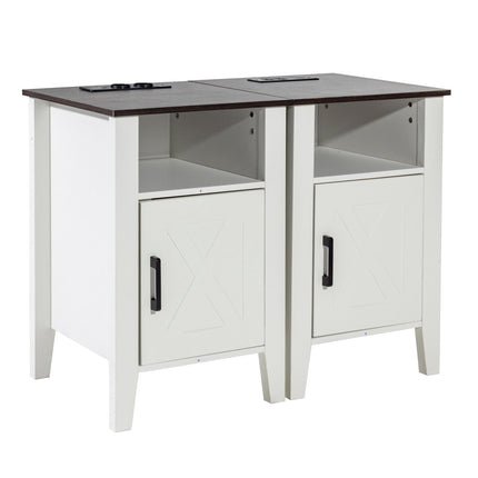 Farmhouse End Tables Set of 2, USB Outlets, LED Cabinet