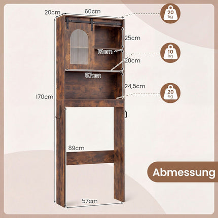 Dulap de depozitare deasupra toaletei, stil Farmhouse, maro rustic, 170 cm