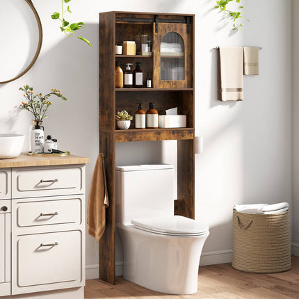 Dulap de depozitare deasupra toaletei, stil Farmhouse, maro rustic, 170 cm