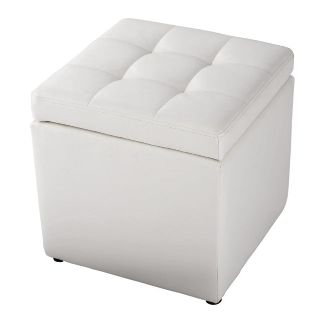 Scaun din imitatie din piele cu spatiu de depozitare, capacitate de incarcare 300 kg, sezut tapitat, taburet din piele alba 40 x 40 x 40 cm