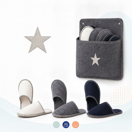 Set de papuci de oaspeți din fetru, 6 perechi, gri, antiderapanți, unisex
