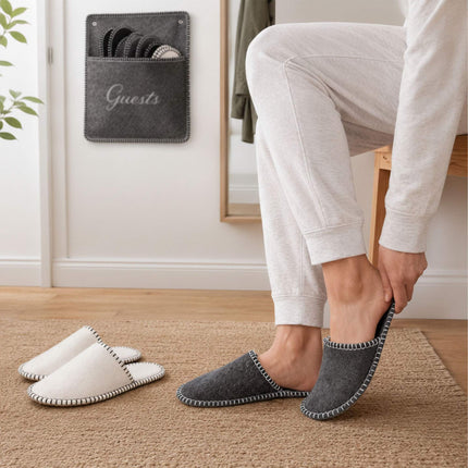 Set de papuci de oaspeți din fetru, 6 perechi, gri, antiderapanți, unisex