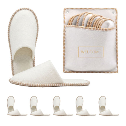 Set de papuci de oaspeți din fetru, 6 perechi, antiderapanți, unisex, cu geantă